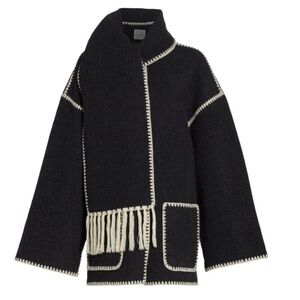 Toteme Embroidered Wool-Blend Scarf Jacket Black and Cream